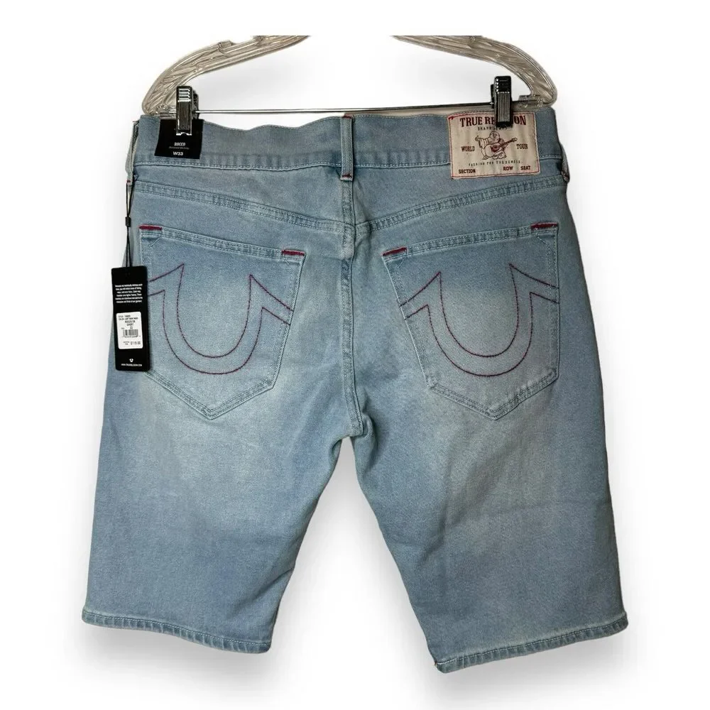 Mens True Religion Rocco Light Wash Relaxed Skinny Denim Shorts - 108085 Size 33
